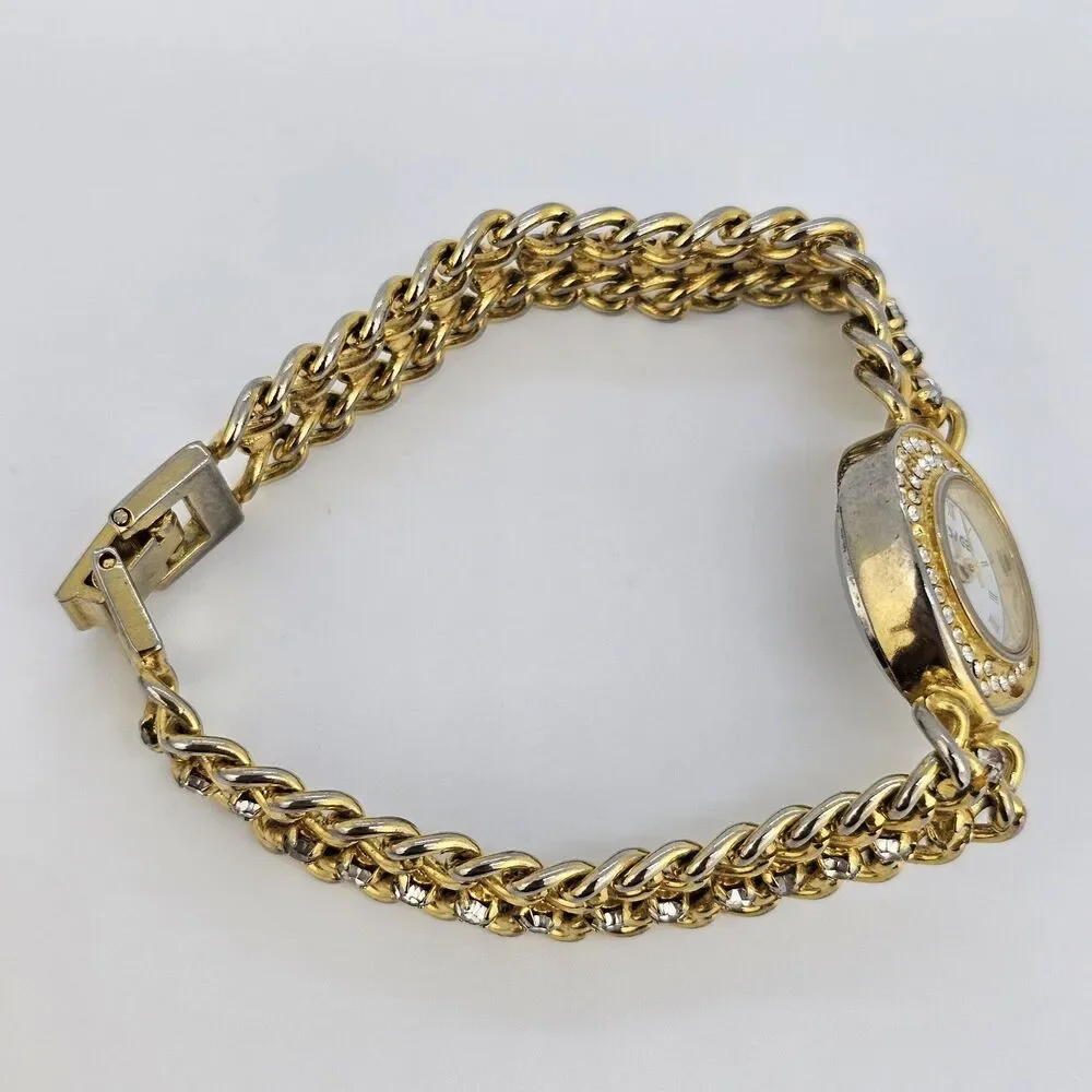 Visage Women's Watch Hearts 21MM White Dial Gold Bracelet Band 6.5